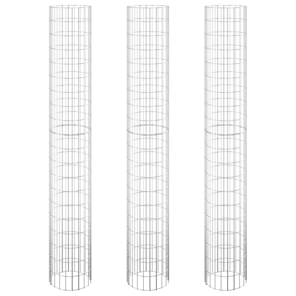 rundt gabion-havebede 3 stk. Ø30x200 cm galvaniseret stål
