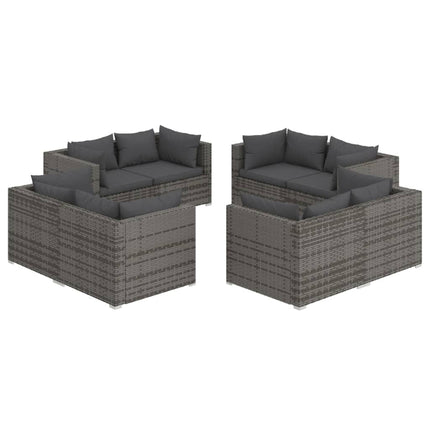 loungesæt til haven 8 dele med hynder polyrattan grå