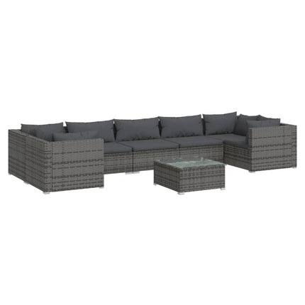 loungesæt til haven 8 dele med hynder polyrattan grå