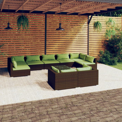 loungesæt til haven 10 dele med hynder polyrattan brun