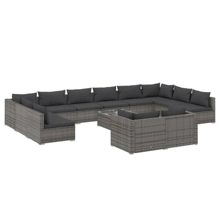 loungesæt til haven 13 dele med hynder polyrattan grå