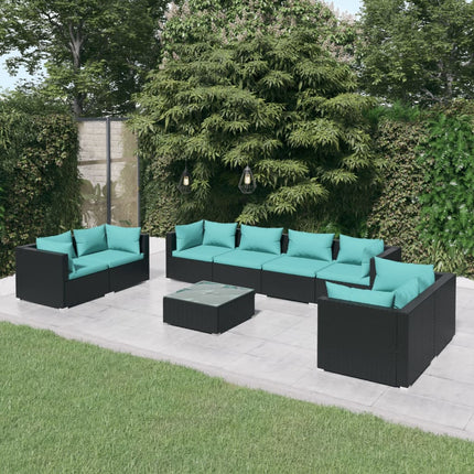 loungesæt til haven 9 dele med hynder polyrattan sort