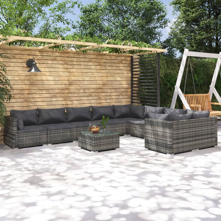 loungesæt til haven 10 dele med hynder polyrattan grå