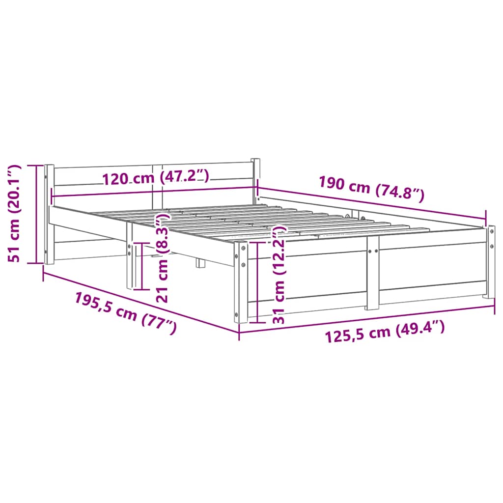 sengeramme 120x190 cm Small Double massivt træ hvid