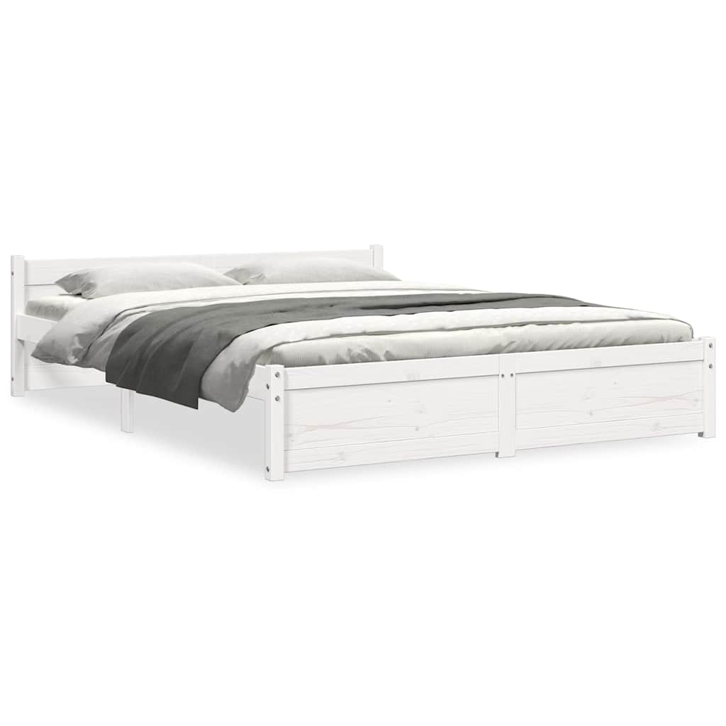 sengeramme 135x190 cm dobbelt massivt fyrretræ hvid