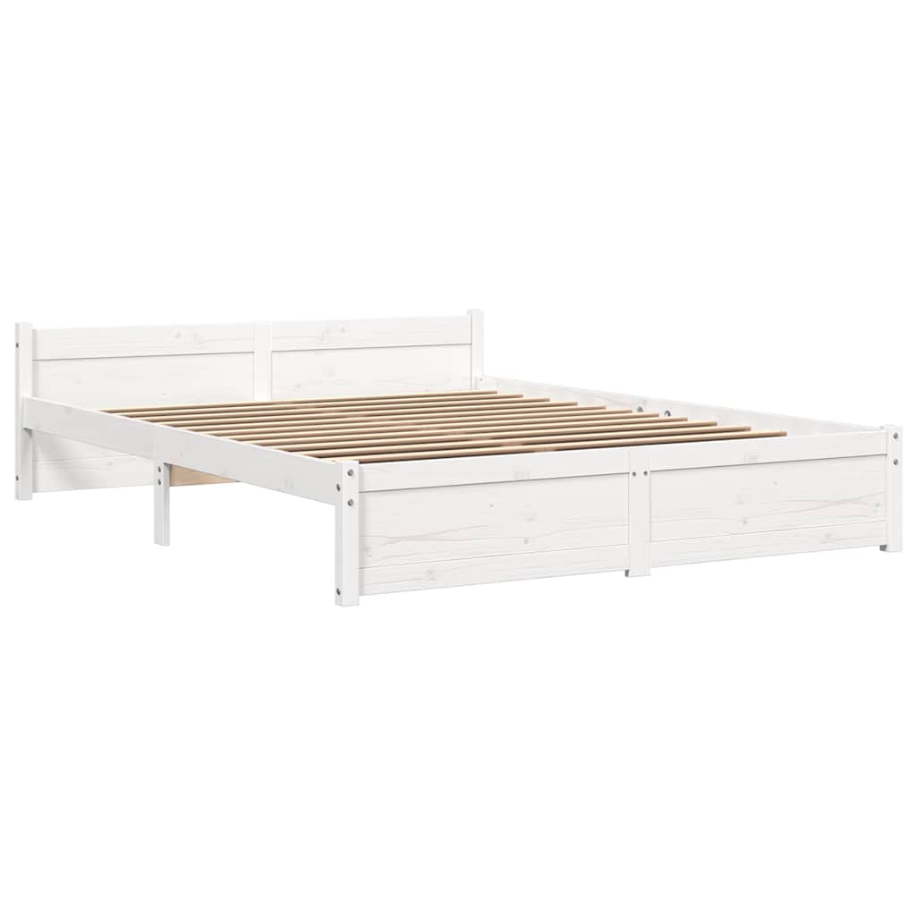sengeramme 135x190 cm dobbelt massivt fyrretræ hvid