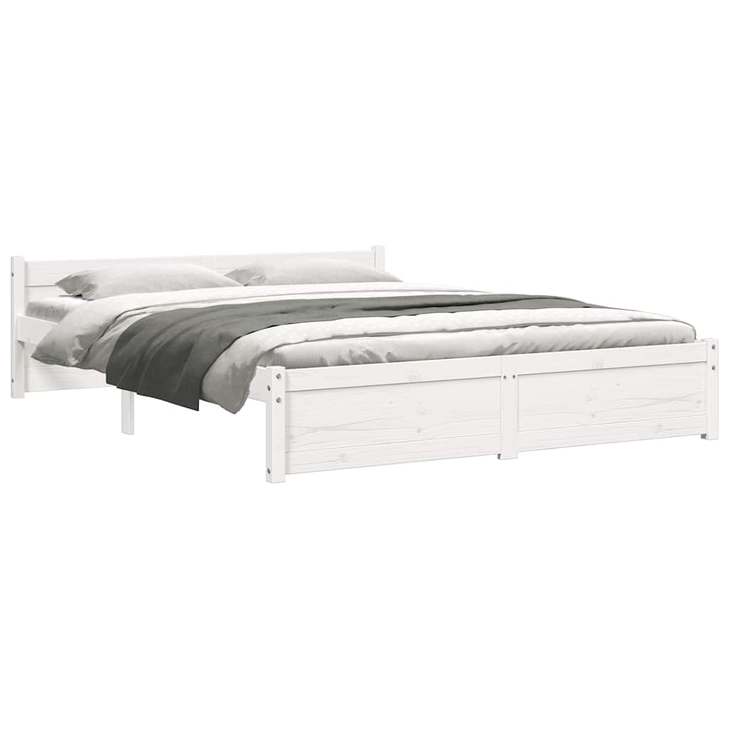 sengeramme 135x190 cm dobbelt massivt fyrretræ hvid