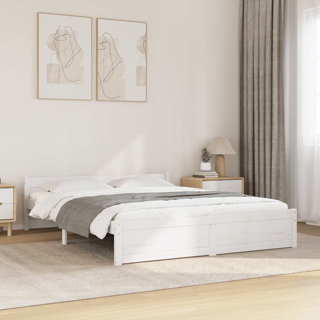 sengeramme 135x190 cm dobbelt massivt fyrretræ hvid