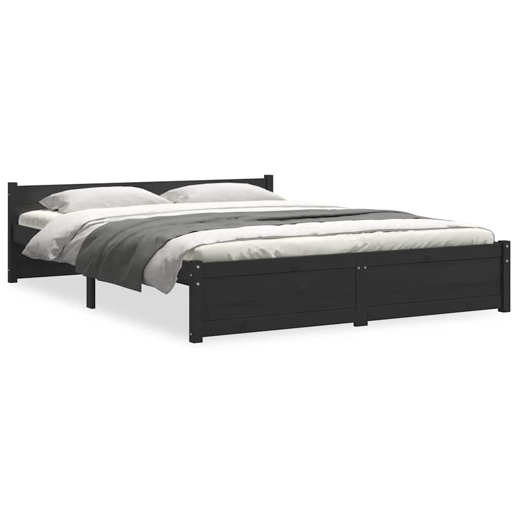sengeramme 135x190 cm Double massivt fyrretræ sort