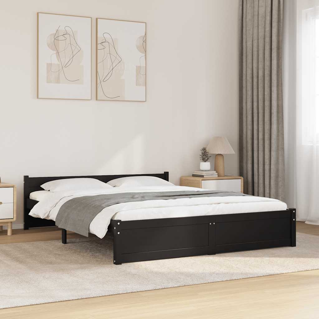 sengeramme 135x190 cm Double massivt fyrretræ sort