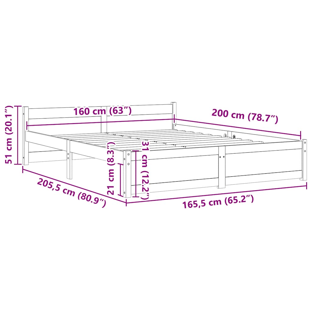 sengeramme uden madras 160x200 cm massivt træ