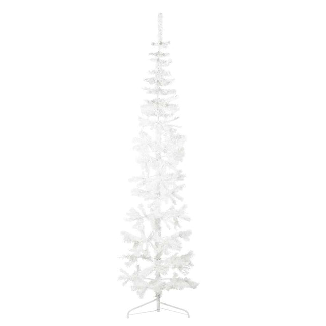 kunstigt halvt juletræ med juletræsfod 210 cm smalt hvid