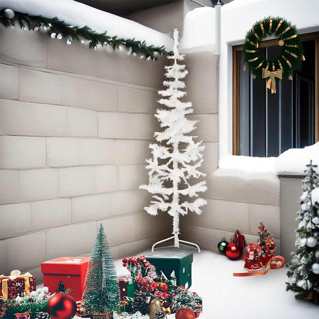 kunstigt halvt juletræ med juletræsfod 210 cm smalt hvid