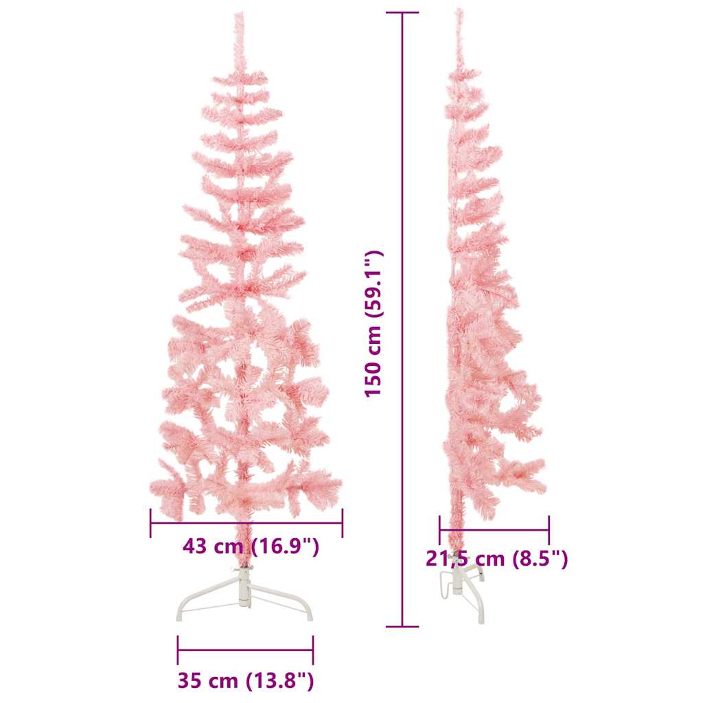 kunstigt halvt juletræ med juletræsfod 150 cm smalt pink