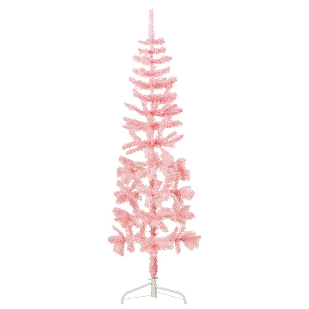 kunstigt halvt juletræ med juletræsfod 180 cm smalt pink