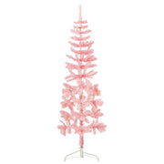 kunstigt halvt juletræ med juletræsfod 180 cm smalt pink