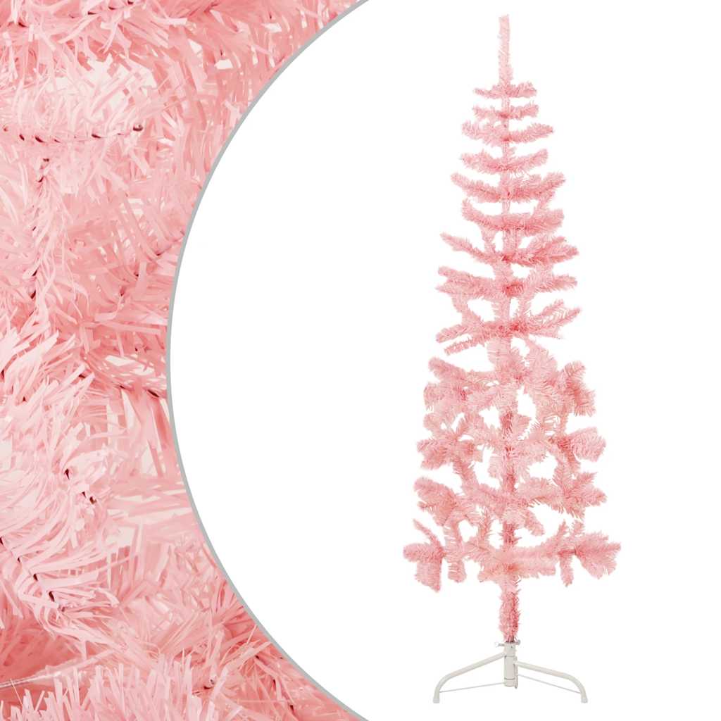 kunstigt halvt juletræ med juletræsfod 180 cm smalt pink