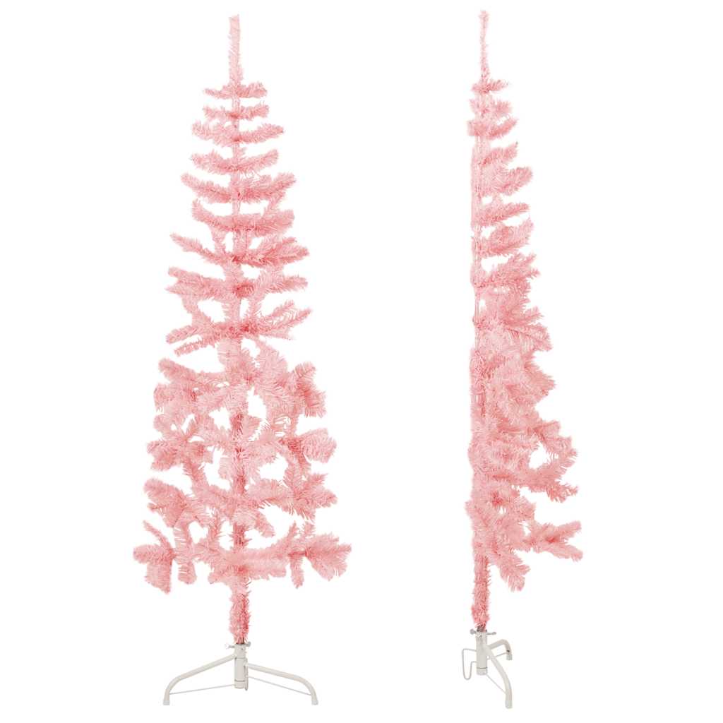kunstigt halvt juletræ med juletræsfod 180 cm smalt pink