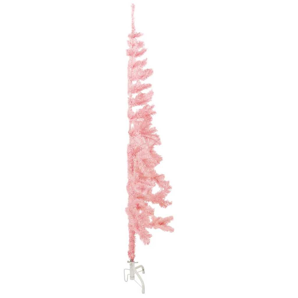 kunstigt halvt juletræ med juletræsfod 180 cm smalt pink