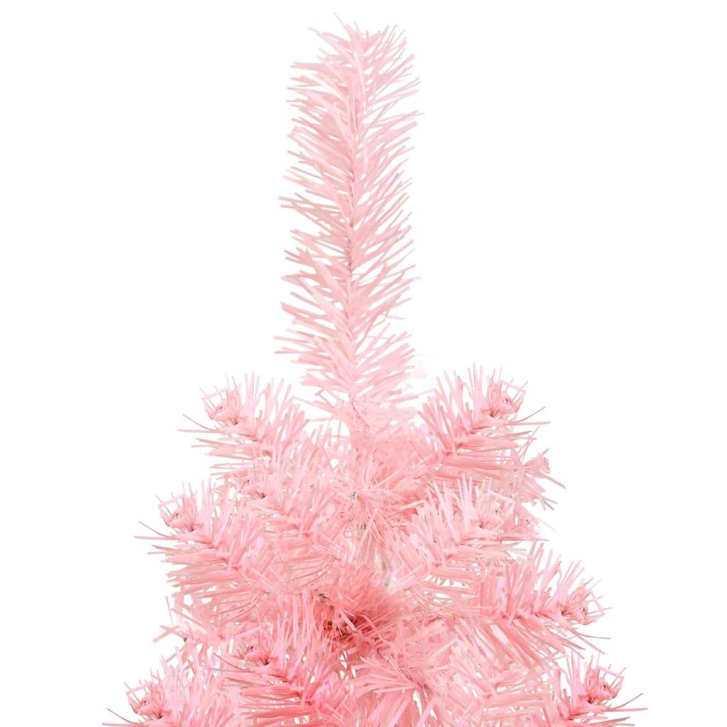 kunstigt halvt juletræ med juletræsfod 180 cm smalt pink