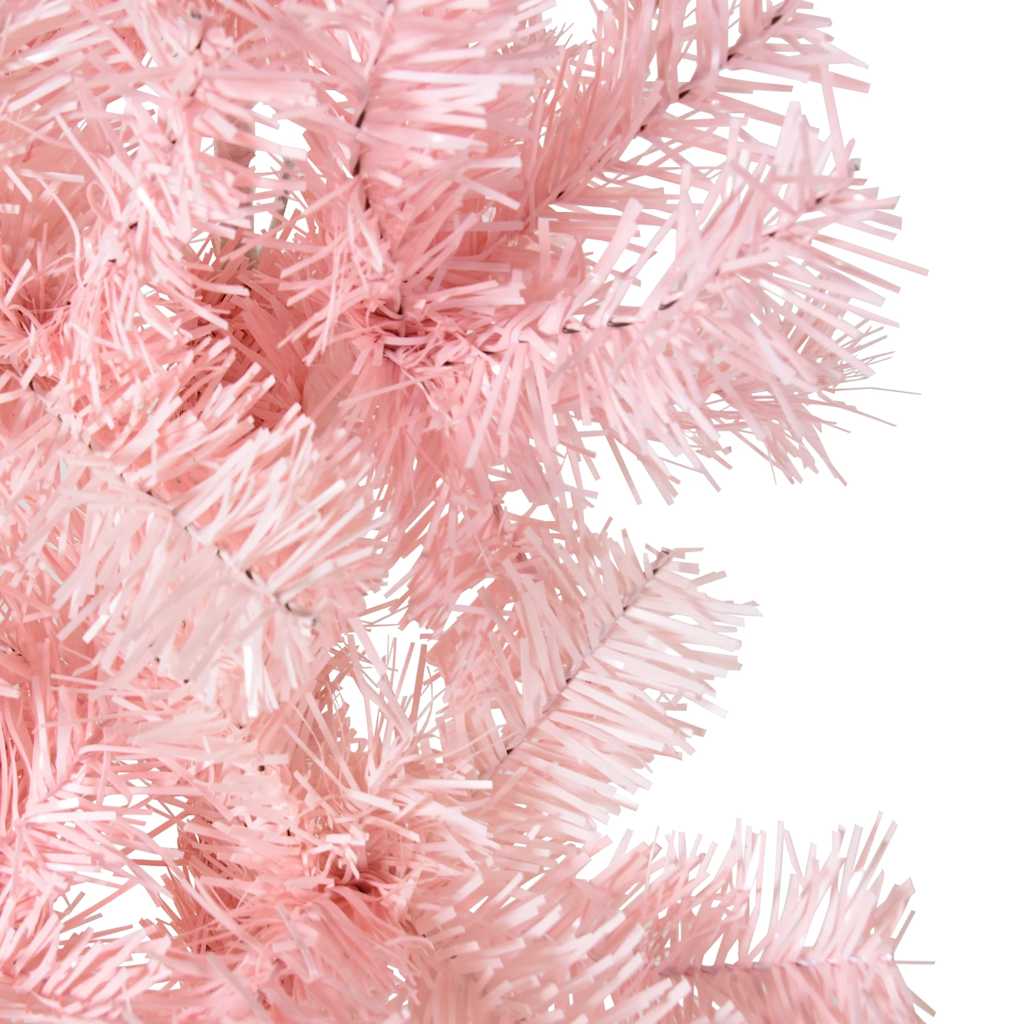 kunstigt halvt juletræ med juletræsfod 180 cm smalt pink