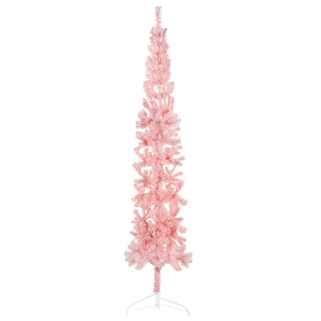 kunstigt halvt juletræ med juletræsfod 210 cm smalt pink