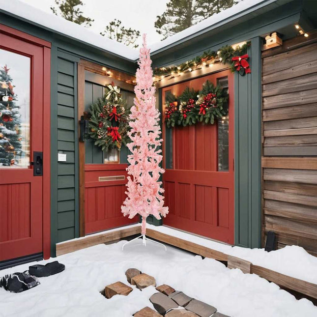 kunstigt halvt juletræ med juletræsfod 240 cm smalt pink