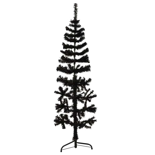 kunstigt halvt juletræ med juletræsfod 120 cm smalt sort