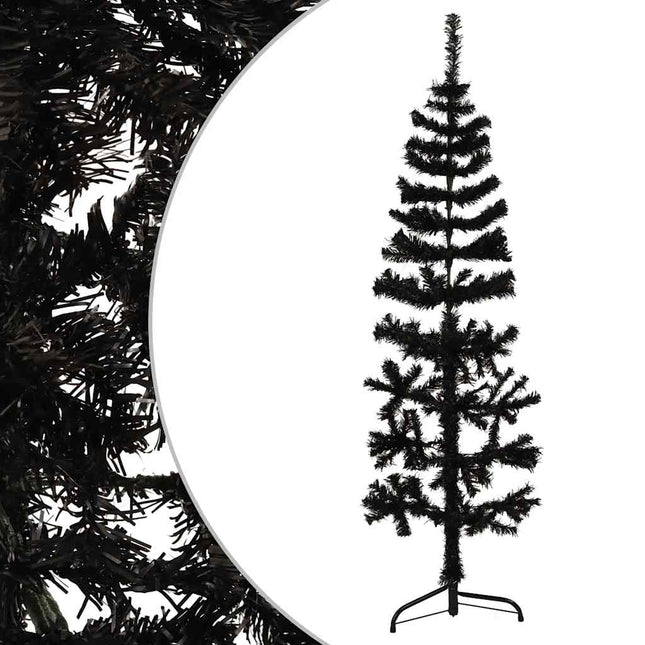 kunstigt halvt juletræ med juletræsfod 120 cm smalt sort