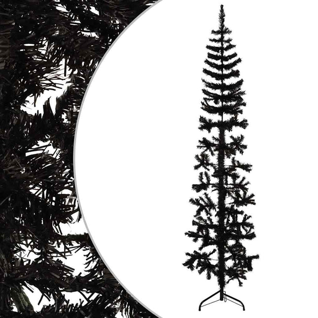 kunstigt halvt juletræ med juletræsfod 210 cm smalt sort
