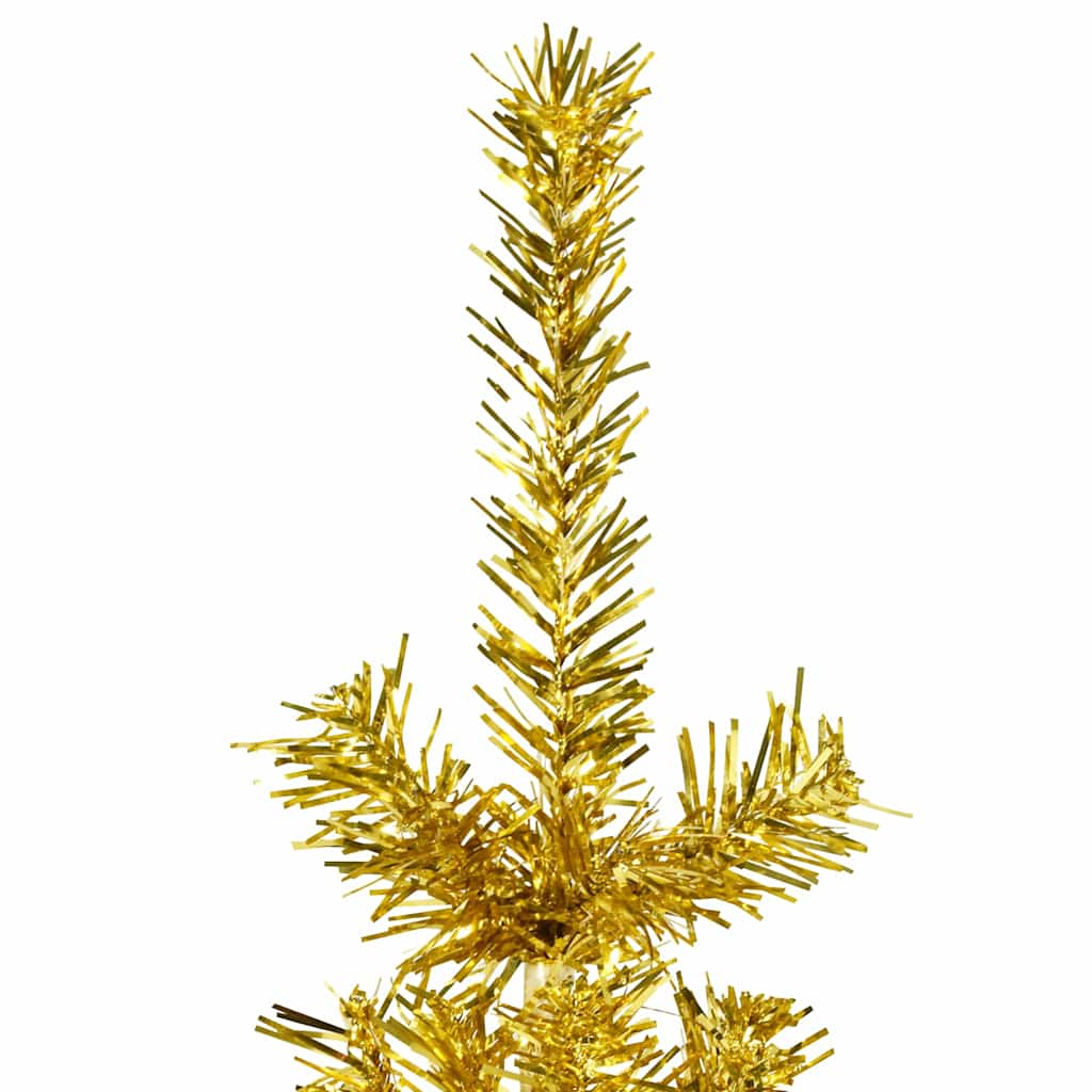 kunstigt halvt juletræ med juletræsfod 210 cm smalt guldfarvet
