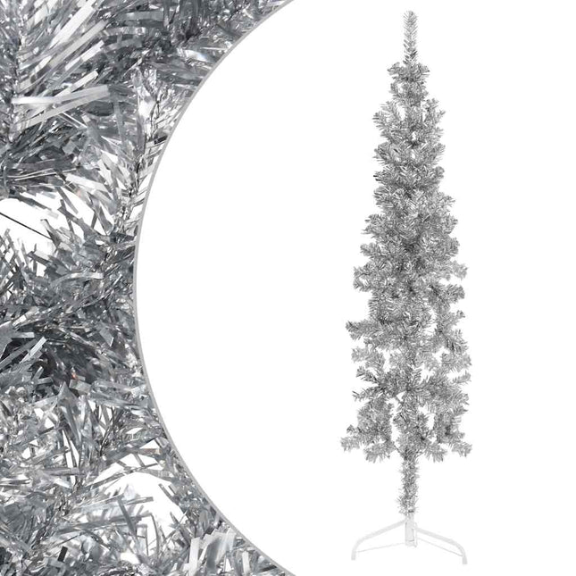 kunstigt halvt juletræ med juletræsfod 120 cm smalt sølvfarvet