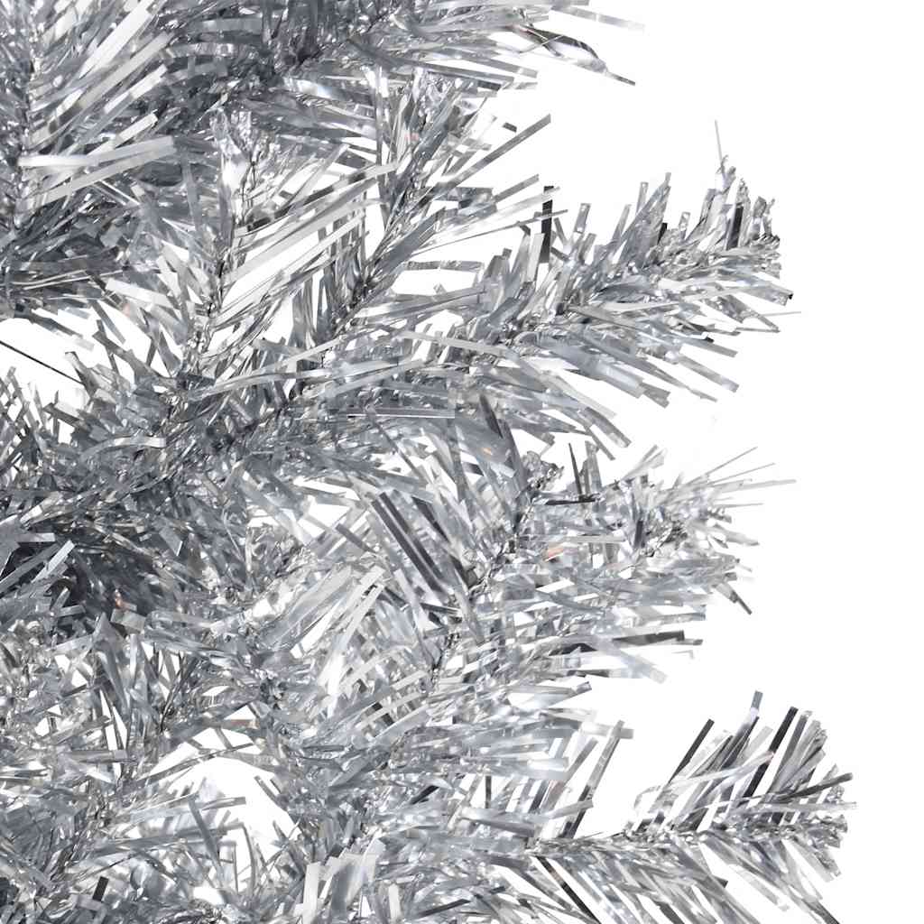kunstigt halvt juletræ med juletræsfod 120 cm smalt sølvfarvet