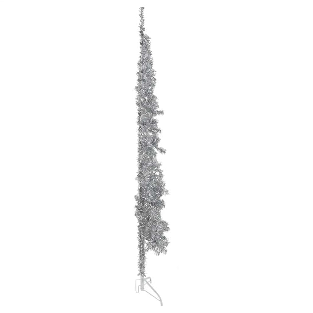 kunstigt halvt juletræ med juletræsfod 210 cm smalt sølvfarvet