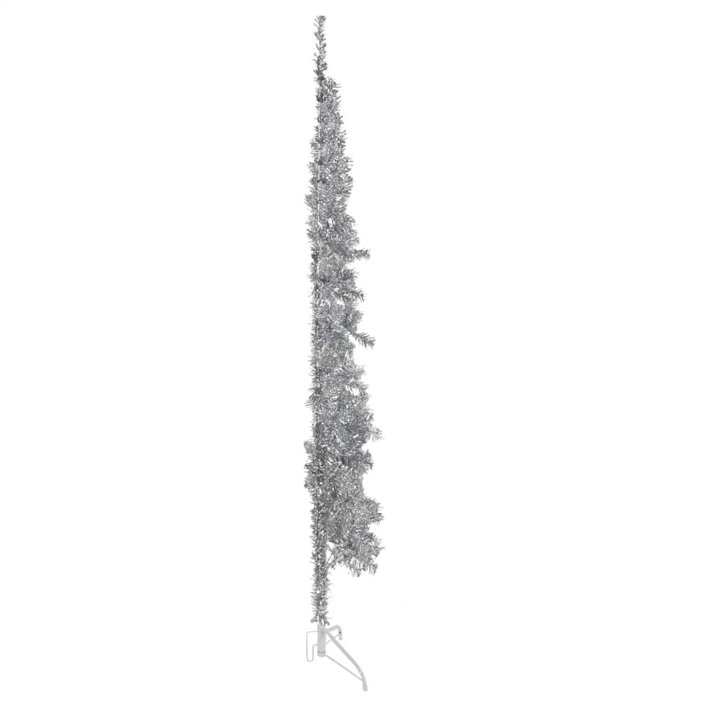 kunstigt halvt juletræ med juletræsfod 210 cm smalt sølvfarvet