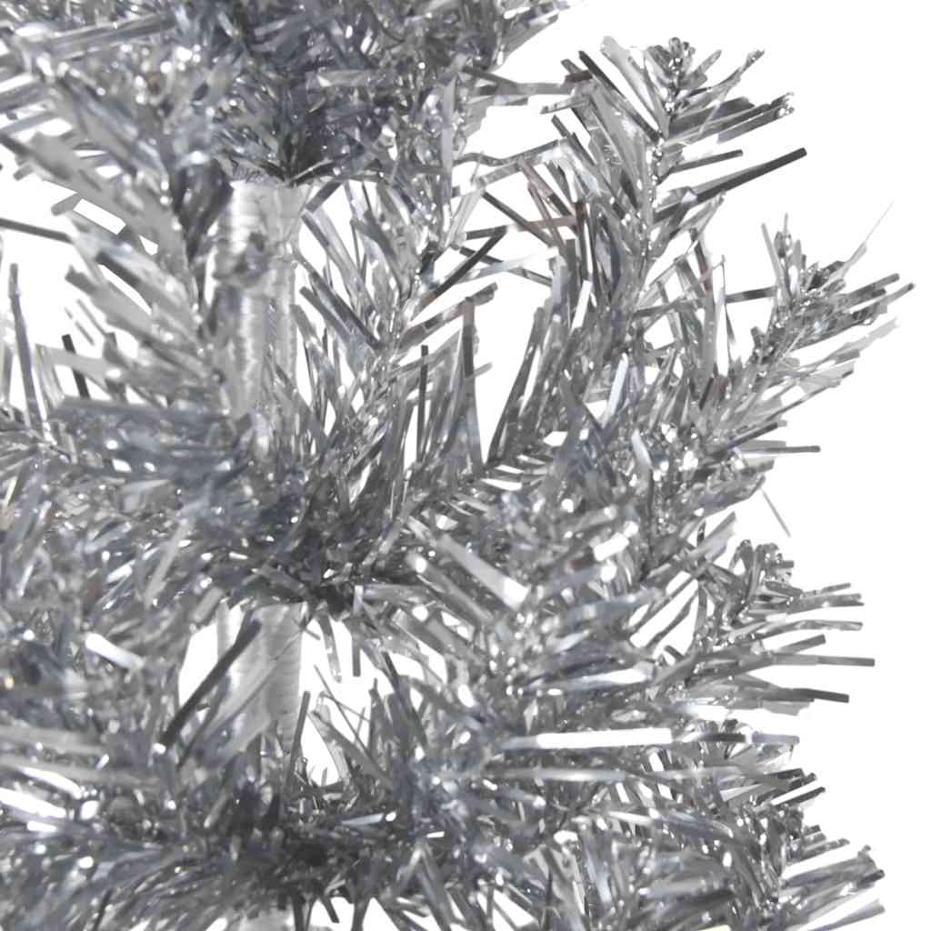 kunstigt halvt juletræ med juletræsfod 210 cm smalt sølvfarvet