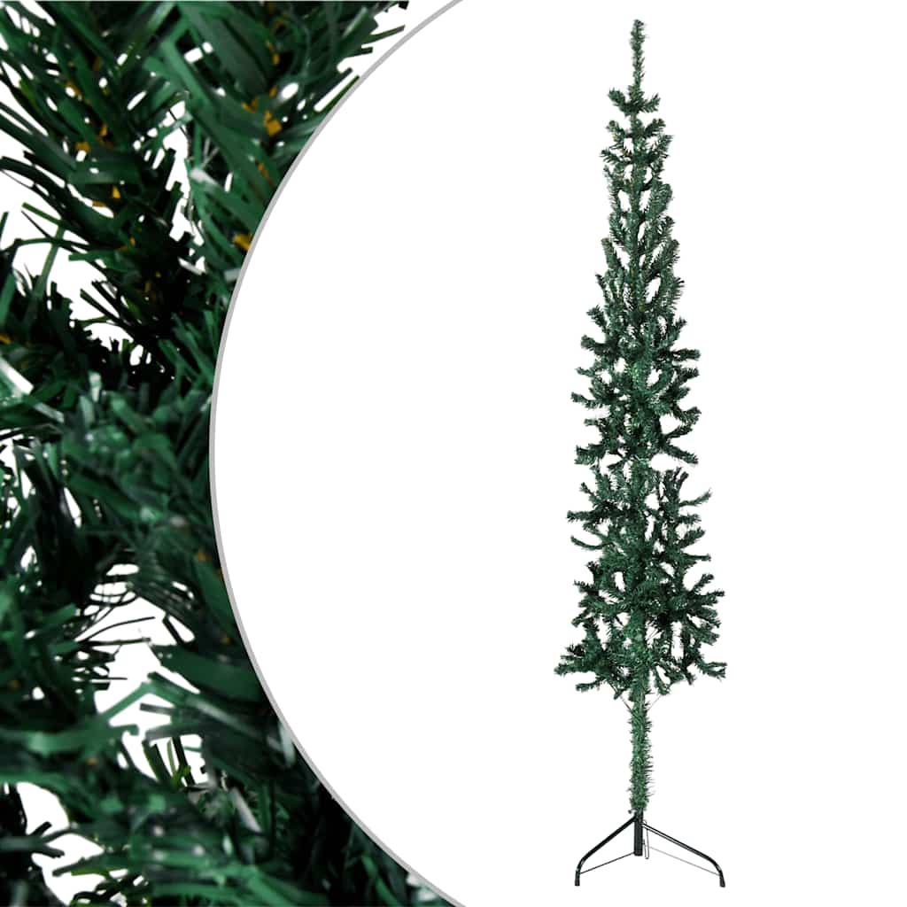 kunstigt halvt juletræ med juletræsfod 150 cm smalt grøn