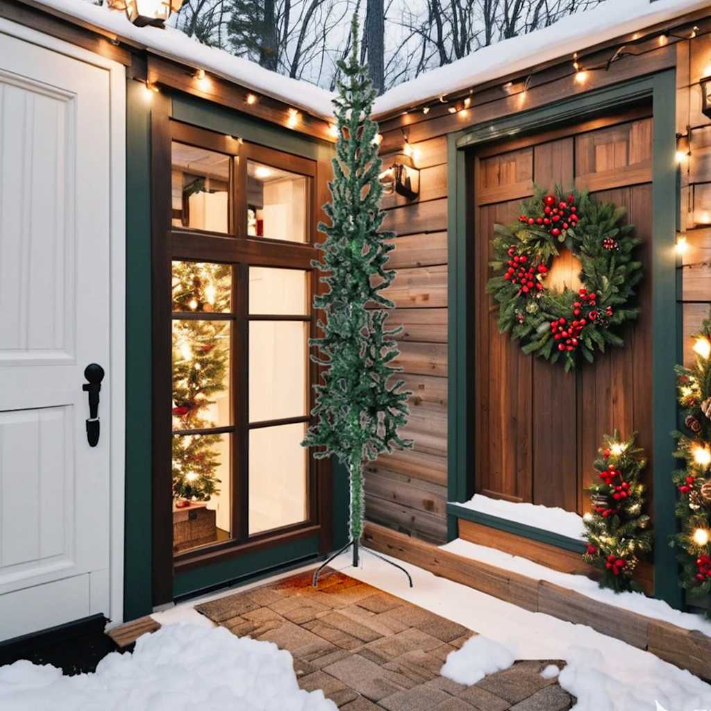 kunstigt halvt juletræ med juletræsfod 240 cm smalt grøn