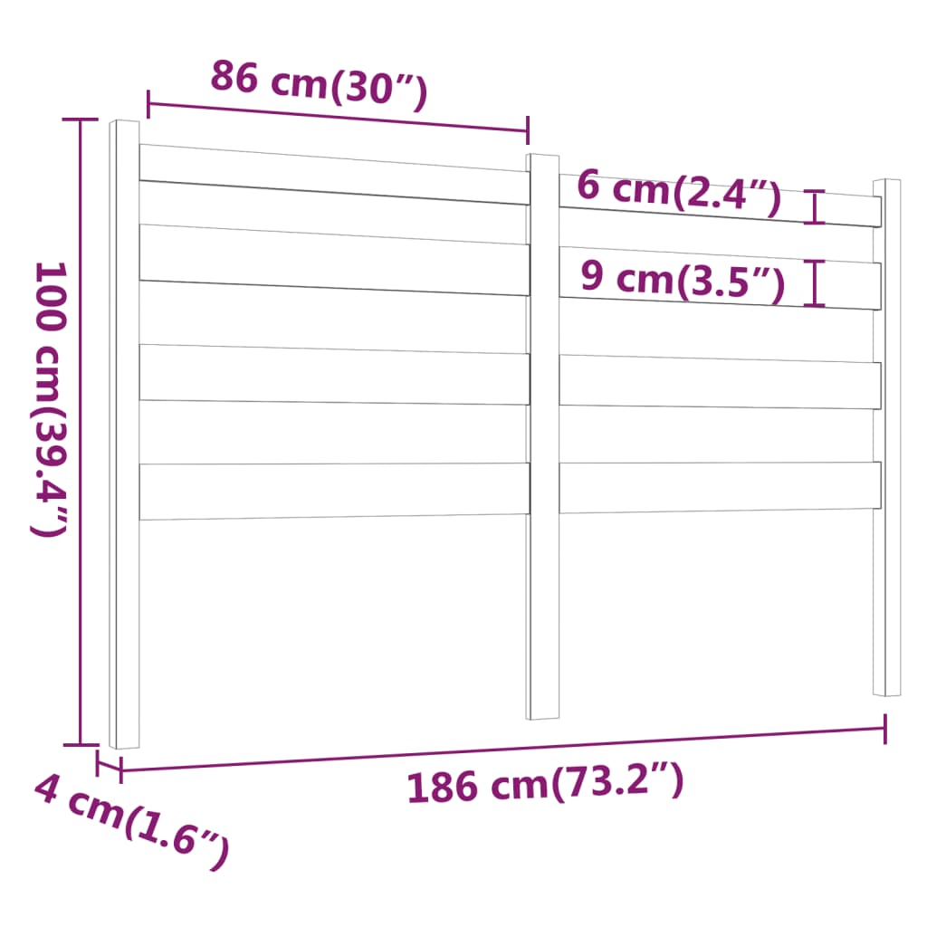 sengegærde 186x4x100 cm massivt fyrretræ sort