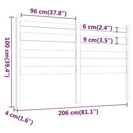 sengegærde 206x4x100 cm massivt fyrretræ grå