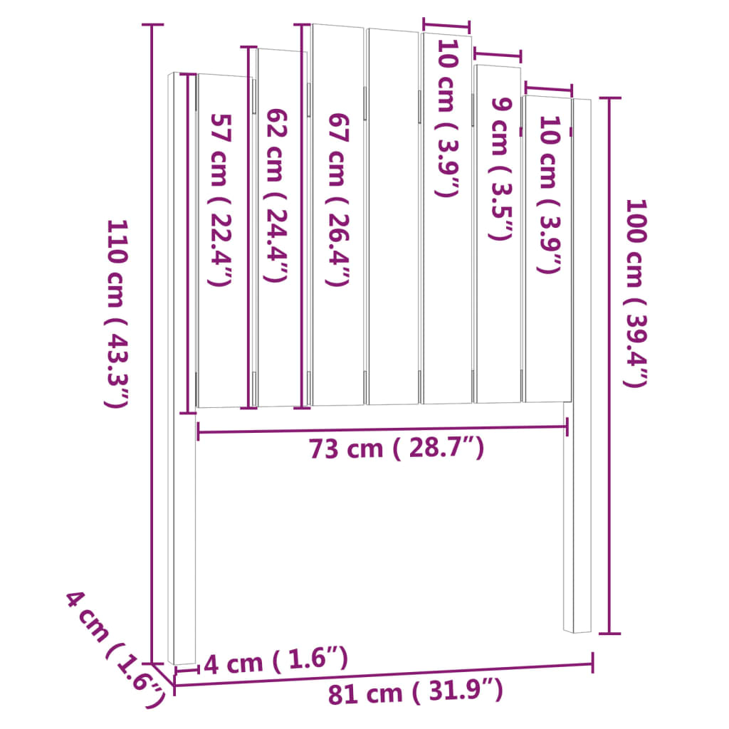sengegærde 81x4x110 cm massivt fyrretræ sort