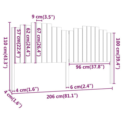 sengegærde 206x4x110 cm massivt fyrretræ sort