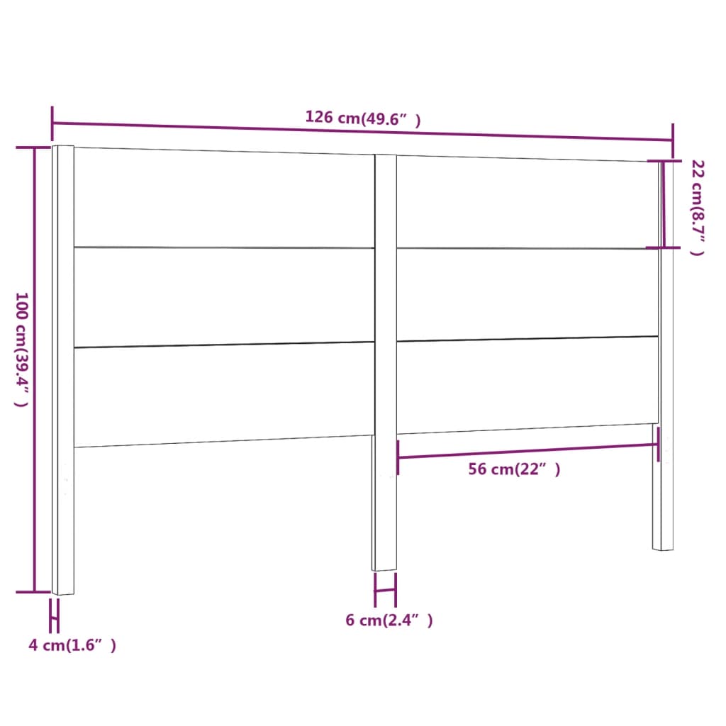 sengegærde 126x4x100 cm massivt fyrretræ sort