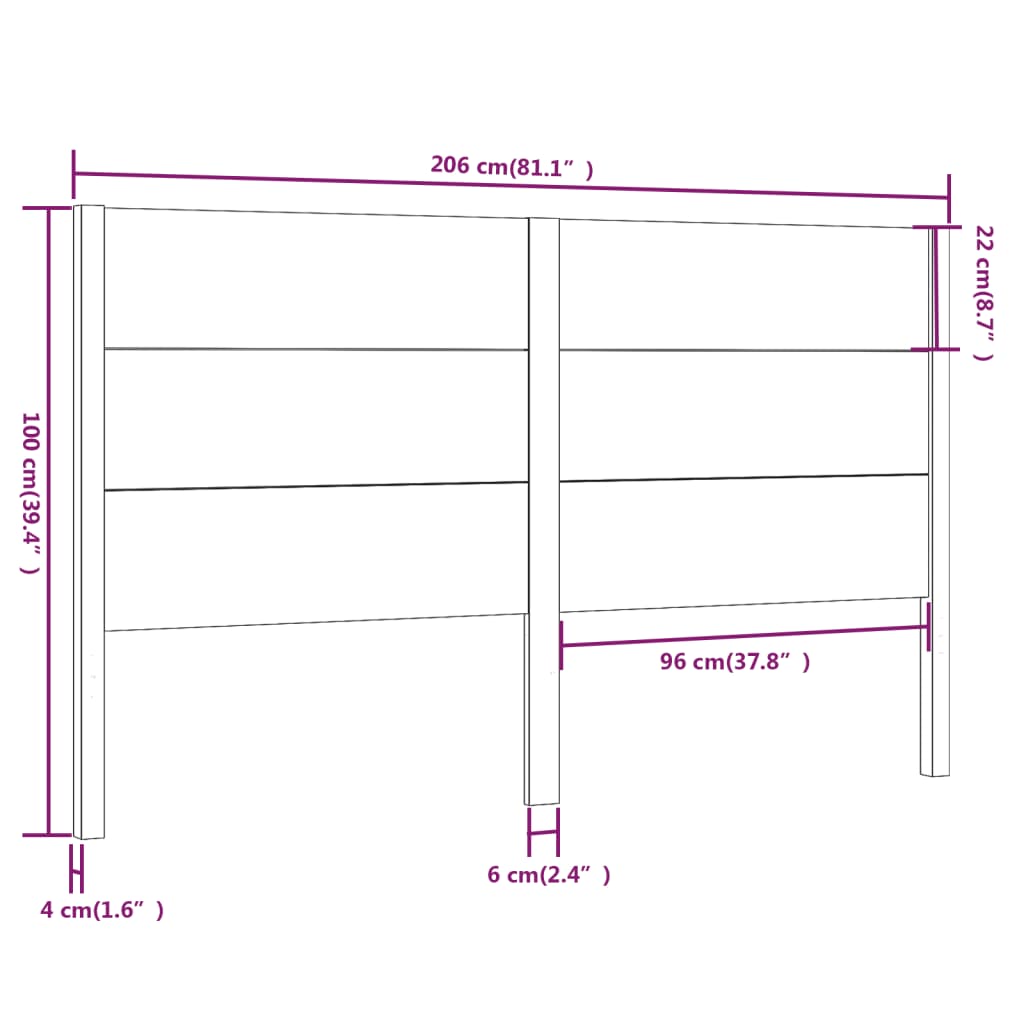 sengegærde 206x4x100 cm massivt fyrretræ sort