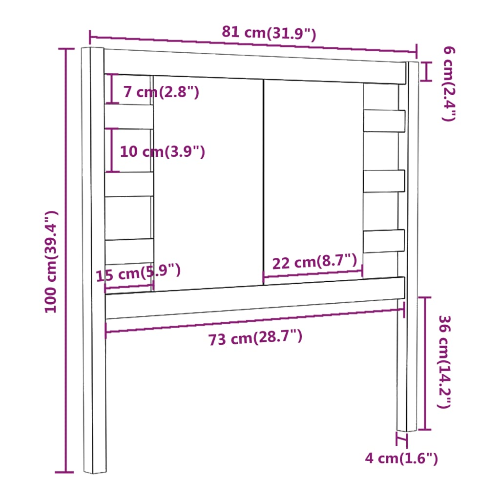 sengegærde 81x4x100 cm massivt fyrretræ sort