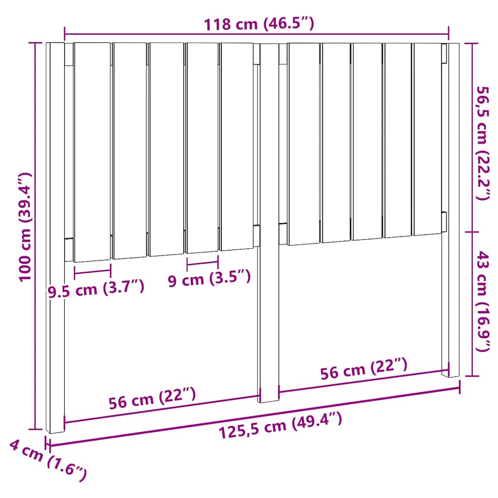 sengegærde 125,5x4x100 cm massivt fyrretræ sort