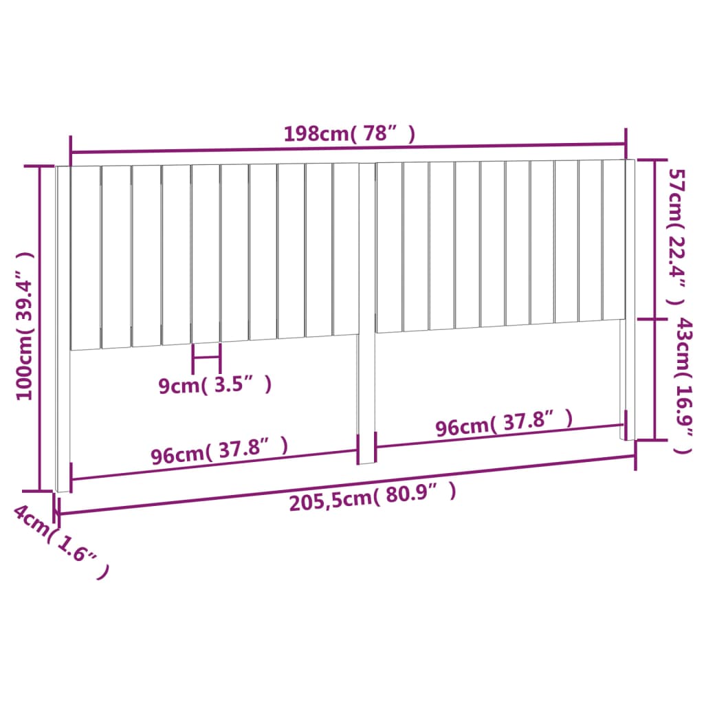 sengegærde 205,5x4x100 cm massivt fyrretræ sort