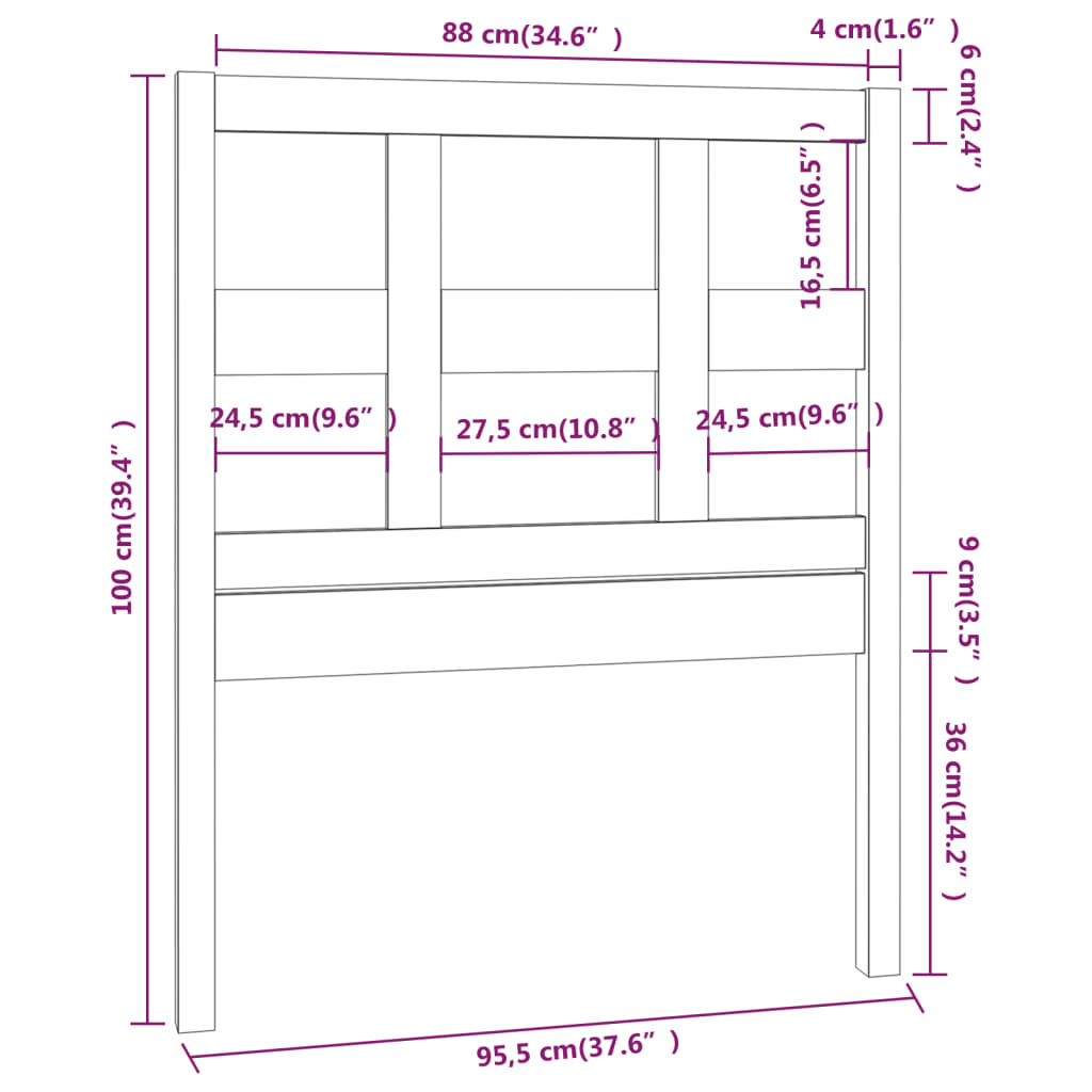 sengegærde 95,5x4x100 cm massivt fyrretræ sort