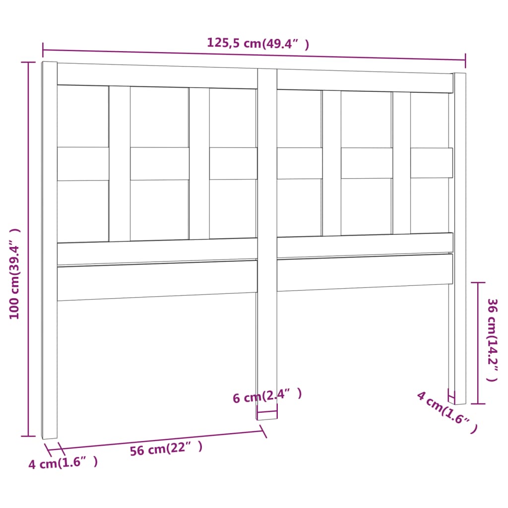 sengegærde 125,5x4x100 cm massivt fyrretræ sort