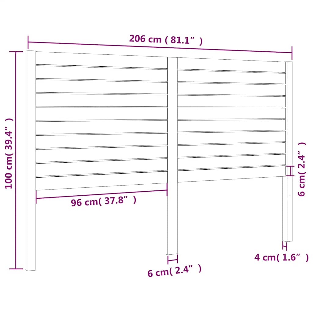 sengegærde 206x4x100 cm massivt fyrretræ